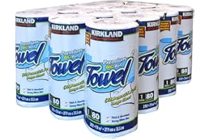 Kirkland Signature Roll Towel, 12 x 80 Sheet Pack, Fabric, White, 12