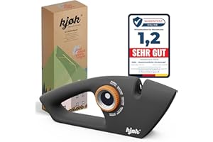 kjøk Premium Affilatore per coltelli e forbici con manopola regolabile – Affilacoltelli manuale – 5 Livelli – Barre in diamante, ceramica & carburo di tungsteno – Corpo in ABS Nero opaco