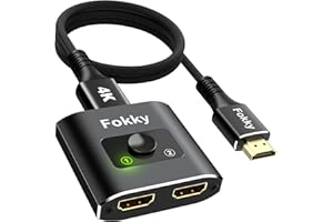 FOKKY Switch HDMI 4K@60Hz, Splitter HDMI【con Cavo da 1M(3.3ft) 】Bidirezionale Sdoppiatore hdmi 2 Ingressi a 1 Uscita o 1 Ingresso a 2 Uscite (Nero con Cavo da 1M)