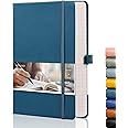 EMSHOI Lined Journaling Notebooks - 120gsm Thick Leather Journal with Sticky Notes, 256 Numbered Pages A5 Hardcover College Ruled Notebook for Women Men Work School Writing, 5.75" x 8.38"-LightBlue