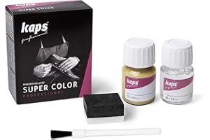 Kaps Tinta Super Color + Preparatore (25 ml ognuno), Colorante Professionale per Pelle Naturale, Tela, Ecopelle, Nutre e Ripara le Scarpe in Pelle (405 - Oro)
