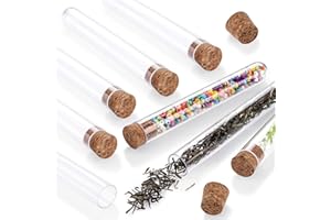 WEEWOODAY 8 Stücke Reagenzgläser mit Deckel 10 ml Kunststoff Reagenzgläser mit Kork Stopfen 3,94 x 0,59 Zoll Transparente Versiegelung Aufbewahrung Reagenzgläser