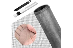 BUZIFU Fliegengitter Meterware, Fiberglas-Fliegengitter Gewebe,90x 220 cm, Insektenschutz Gaze Fenster Mesh mit Fensterputzbürste, Schutz gegen Mücken, UV-beständig für Fenster und Türen (grau)