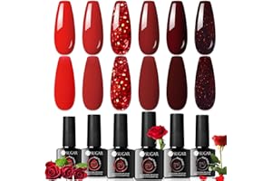 UR SUGAR Smalto Semipermanente Unghie Rosso, 6 Colori Smalti Semipermanenti per Unghie Rosso Scuro Brillante Bordeaux, Gel Semipermanente UV LED Soak Off Nail Art per San Valentino, Natale