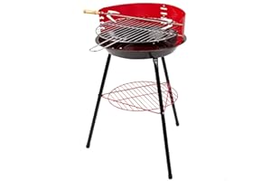 AKTIVE Barbecue Rond à Charbon pour Extérieur, 37X45X61 cm, Grille Réglable avec Poignée en Bois, Pare-Vent Arrière, Plateau Inférieur, Barbecue Portable en Métal pour Jardin ou Camping (52537)