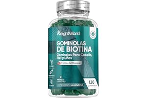 WEIGHTWORLD Gominolas de Biotina 5000 mcg - 120 Unidades - 13 Multivitaminas y Minerales en Gomitas con Vitamina C, E, Grupo B, D, A, Selenio, Yodo, Colina, Inositol - Suministro para 2 Meses - Vegetarianas