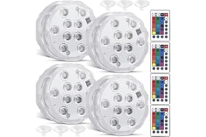 ASFRODE 4 luces LED con mando a distancia, luz LED subacuática, multicolor mando a distancia RGB, iluminación subacuática, LED resistente al agua, para piscina, jarrón, spa, acuario, estanque, jacuzzi,