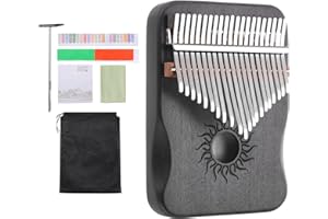 sourcing map 21 Keys Thumb Piano, Deep Brown Mini Portable Finger Piano Maple Wood Sun Pattern with Protective Bag, Tune Hammer, Sheet Music Study Instruction for Gift Adults Beginners