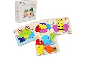 Felly Giochi Legno, Giochi Bambini da Puzzle in Legno, Educativo Giocattoli Giochi Montessori Set Regalo per 1 Anno 2 3 4 Anni Bambina Bimbo Ragazza Ragazzo, Animali, Multicolore