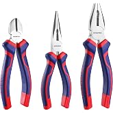 WORKPRO Professional Pliers Set, 3 Pieces, Cr-V Steel | Includes 180 mm Universal Pliers, 160 mm Long Tip and 160 mm Diagonal
