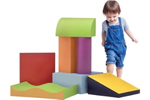 HOMCOM 7PCS Module motricité bébé Parcours motricité bébé Blocs de Construction en Mousse EPE avec Housse en polyuréthane - Jouets éducatifs pour Enfants d'âge préscolaire, Multicolore
