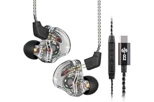 CCZ Melody KopfhörerYinyoo Hybrid 1ba 1DD HiFi in Ohrmonitoren, Deep Bass Leichtes In-Ear-Kopfhörer-IEM mit 4N-Kabel für Musiker/Schlagzeuger/Bassist/Gitarrist(Klar schwarz, mit Mikrofon Type-C)