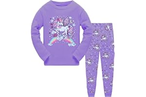 QHKEPW Girls Pyjamas Unicorn Dinosaur Mermaid Cat Kids Toddler Pjs Sets Cotton Long Sleeve Sleepwear 2 Piece Clothes Outfits Winter Nightwear 1-7 Years
