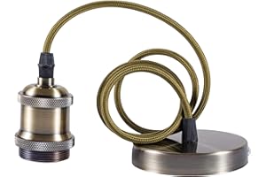 Sevenpers Ceiling Pendant Light Fitting, E27 Bronze Vintage Style Ceiling Rose Rustic Light Fitting Lamp Holder Kit with Ground Wire and 90cm Braided Cable