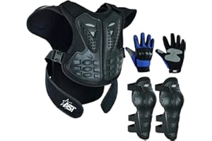 STAR AST Kids Children’s Safety Protective Reflective Body Armor Suit Back Protector Great for Sporting Activities with Knee Pad & Hard Knuckle Gloves Sleeveless Suit