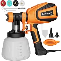 1000W HVLP Paint Sprayer With 3 Brass Nozzles, Adjustable Flow, 3 Spray Patterns, Dust Blowing Head & Cleaning Adapter – For House Painting, Furniture, Cabinets, Doors