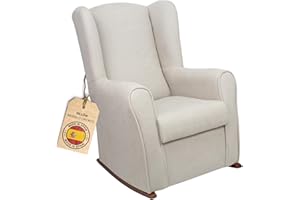 HOME DESIGN & CONFORT® Sillón Orejero Balancín Viena con Tela Antimanchas para Dormitorio, Salón, etc | Mecedora Orejera Fabricado en España (Beige)