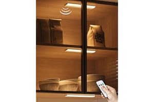 VLOEE USB Rechargeable Motion Sensor Wardrobe Lights, 3 Pcs Wireless Remote Control Under Cabinet Lights Battery Operated Automatic LED Cupboard Lights Stick On LED Strip Lights for Kitchen Counter Stair