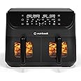 Nutricook Air Fryer Duo2Vision with Clear Window & Internal Light, 8.5L Independently Controlled Dual Baskets, Air Fry, Bake, Roast, Broil, Reheat, Dehydrate, 6Presets, Black, 2400 Watts, 2Yr Warranty