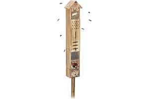 Relaxdays Insektenhotel mit Ständer, Holz, Insektenhaus Garten, HxBxT: 150 x 15,5 x 11 cm, Schmetterlingshotel, Natur