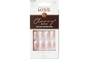 KISS Classy - Juego de 28 uñas postizas listas para usar, impermeables, resistentes a las manchas, resistentes a las astillas, sin tiempo de secado, duraderas y flexibles, duraderas, de forma media y