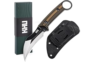 KHU Cuchillo Hoja Fija, Cuchillo Supervivencia Cuchillo Caza Cuchillo Bushcraft D2 Acero Mango de G10, Outdoor Caza Camping Accesorios - Funda Kydex - 22A