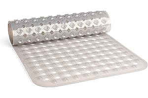 TranquilBeauty Non-Slip Bath Mat | Diamond Cut Clear Grey 88x40cm/35x16in With Suction Cups | Machine-Washable, Shower Mat Ideal for Elderly & Children