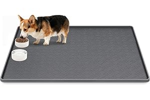 42" x 29" Hundmatsmatta, Kalolary Stor Silikonmatta Hundmatningsmatta med Upphöjd Kant Halkfri Husdjursmatningsmatta för Mat