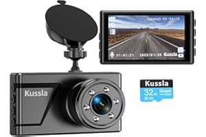 Kussla Dashcam Auto 1080P, Autokamera mit 32GB SD-Karte, 3''IPS Bildschirm Dash Cam, Dash Camera Auto 170° Weitwinkel, WDR, Parküberwachung, Nachtsicht, G-Sensor, Loop Aufnahme