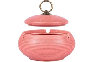 LASESASIES Cendrier en Céramique avec Couvercles Fermé Anti Odeur, Cendrier Coupe-Vent pour Cigarettes à Usage intérieur ou extérieur (rose)