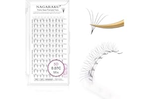 NAGARAKU 5D Volumen Ruso Pestañas 120 Fans Prefabricados Ventiladores Pelo a Pelo Racimo Afilados Tallo Estrecho Base Fina Y Puntiaguda Abanicos Esponjosas Natural Premade Fans Negro (0.07 C 8-15mm）