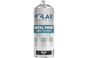 POLAR SPECIALIST COATINGS Polar Direct to Rust Matt Black Metal Spray Paint - 400ml - Perfect for Metal, Wood, Furniture, Rust - Outdoor & Indoor Surfaces - Easy to Apply - 3 in 1 Primer, Undercoat & Topcoat