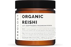 ERBOLOGY 100% Organic Reishi Mushroom Powder 50 Servings - 21% Beta-glucans - Immunity Support - Ganoderma Lucidum - Small Batch - Sustainably Grown in Europe - Vegan - Non-GMO - No Added Fillers