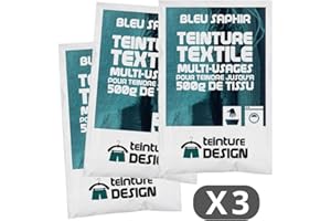 TEINTURE DESIGN Lote de 3 sobres de Tinte Textil - ZAFIRO AZUL - tintes universales para ropa y tejidos naturales