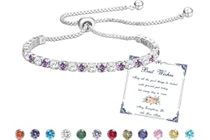 ESMOLY Bransoletka Damska, Srebrny Prezent Urodzinowy, Zestaw z 12-Rodzajów Kamieni Urodzinowych i Cyrkonem 5A Regulowanym, Prezent Damski