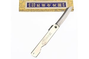 HIGO NO KAMI Higonokami Couteau Pliant de Poche Artisanal Japonais Zenkou Acier Carbone 55C et Manche Argent Couteau Estampillé Fait Main au Japon par Nagao Kanekoma HRC 58-59 (Lame 6 cm)
