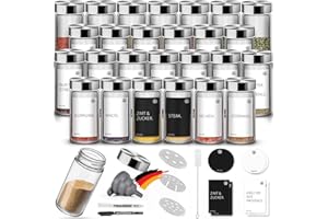 Miorkly 30 barattoli di spezie con spruzzatore, agitatore per spezie con coperchio in acciaio inossidabile di alta qualità, barattoli per spezie rotondi, contenitore per spezie trasparente