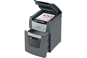 ‎REXEL Rexel Optimum AutoFeed+ 100X Automatischer Aktenvernichter, 100 Blatt automatisch, Sicherheitsstufe P4, Partikelschnitt, für Zuhause / Home Office, 34 Liter Abfallbehälter, 2020100XEU