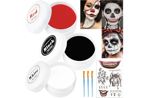 Halloween clown makeup, ansiktsfärg svart vit röd, specialeffekter, Zombie Vampra Clown Body Paint, Teater, Karneval