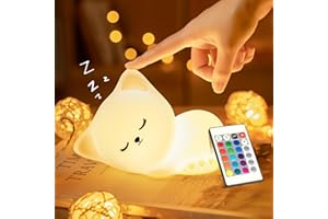 One Fire Luce Notturna Bambini, 16 RGB Colori+Telecomando+Ricaricabile Luce Notturna Bambini, Portatile & Senza Fili, Lampada Gatto Neonato Cameretta