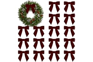 KKSTY 16Pcs Burgundy Velvet Bows for Christmas Tree - 4.3" Vintage Wine Red Velvet Ribbon Bows for Xmas Tree Garland Wreath Gift Wrapping DIY Crafts Wedding Home Decor