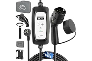 EVIEUN Chargeur Voiture Electrique 3,6kW 7M | Réglable 6/8/10/13/16A | Câble Recharge Type 2 avec Écran LED Numérique, Compatible ID.3/ID.4, Model 3/Y, Zoe, e-208, Spring, et Autres EV et PHEV