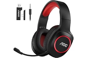 AOC Wireless Gaming Headset for PC, PS5, Bluetooth 5.4 & 2.4GHz Low Latency Gaming Headset with Mic, Noise Canceling, 7.1 Virtual Surround, 45H Long Battery Life, USB-C Fast Charging- Black Red