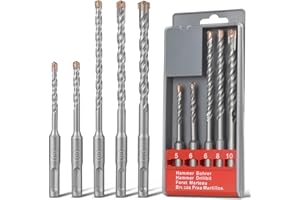 Flintronic 5 PCS Juego de Brocas SDS Plus, 5/6 x 115 mm+6/8/10 x 165mm Brocas SDS Plus Hormigon, con 4 Cortes de Metal Duro y Doble Hélice, para Taladrar en Hormigón, Ladrillos, Cemento, Mampostería