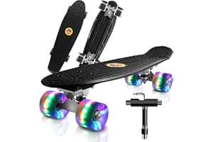 CUTEMELO 22" Skateboard Planche à roulettes avec LED Light Up Roues, Table en Plastique Renforcé, Mini Cruiser Roulement ABEC-7, pour Fille Garçon Débutant