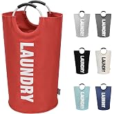 DOKEHOM 90L Dirty Laundry Basket &amp; Basket, Tall Laundry Bag, Red | Freestanding vertical laundry bin and foldable sack Large