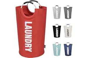 DOKEHOM 90L Cesta de Ropa Grande, Bolsa de Lavandería Plegable, Cesto Alto y Autoportante Para Ropa, Cesto de Lavado Plegable (Rojo)