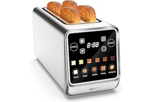 Keenstone Grille-pain 4 Tranches, Intelligent Écran Tactile, Mémoire, Grillage d’Une Tranche, Minuterie, Réchauffage/Dégivrage pour Bagels, Muffins, Essentiel Acier Inoxydable