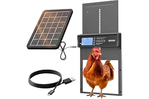OKKÖBI Puerta Gallinero Automatica Solar - Pantalla LCD - Puerta Automatica Gallinero con Mando a Distancia, Sensor de luz y Temporizador - Función Anti-pellizco - 5 años protección - Gris