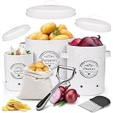 TWBEST Set di 3 Porta Patate Cucina, Contenitore Patate e Cipolle e Aglio con Coperchio e Fori di Ventilazione, Contenitori S